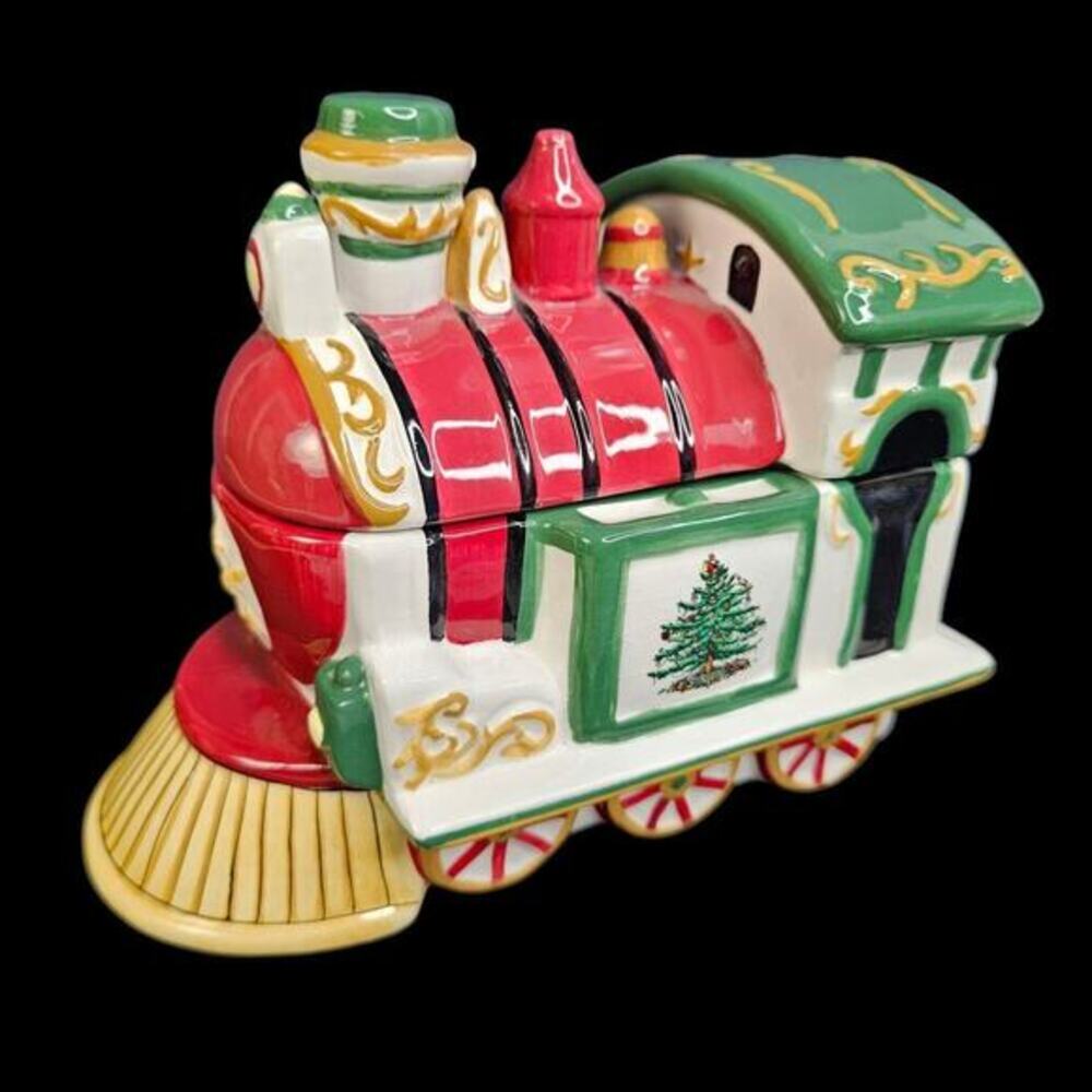 Spode Covered Candy Dish Train Engine Ceramic 2002 Christmas Tree Village READ‎